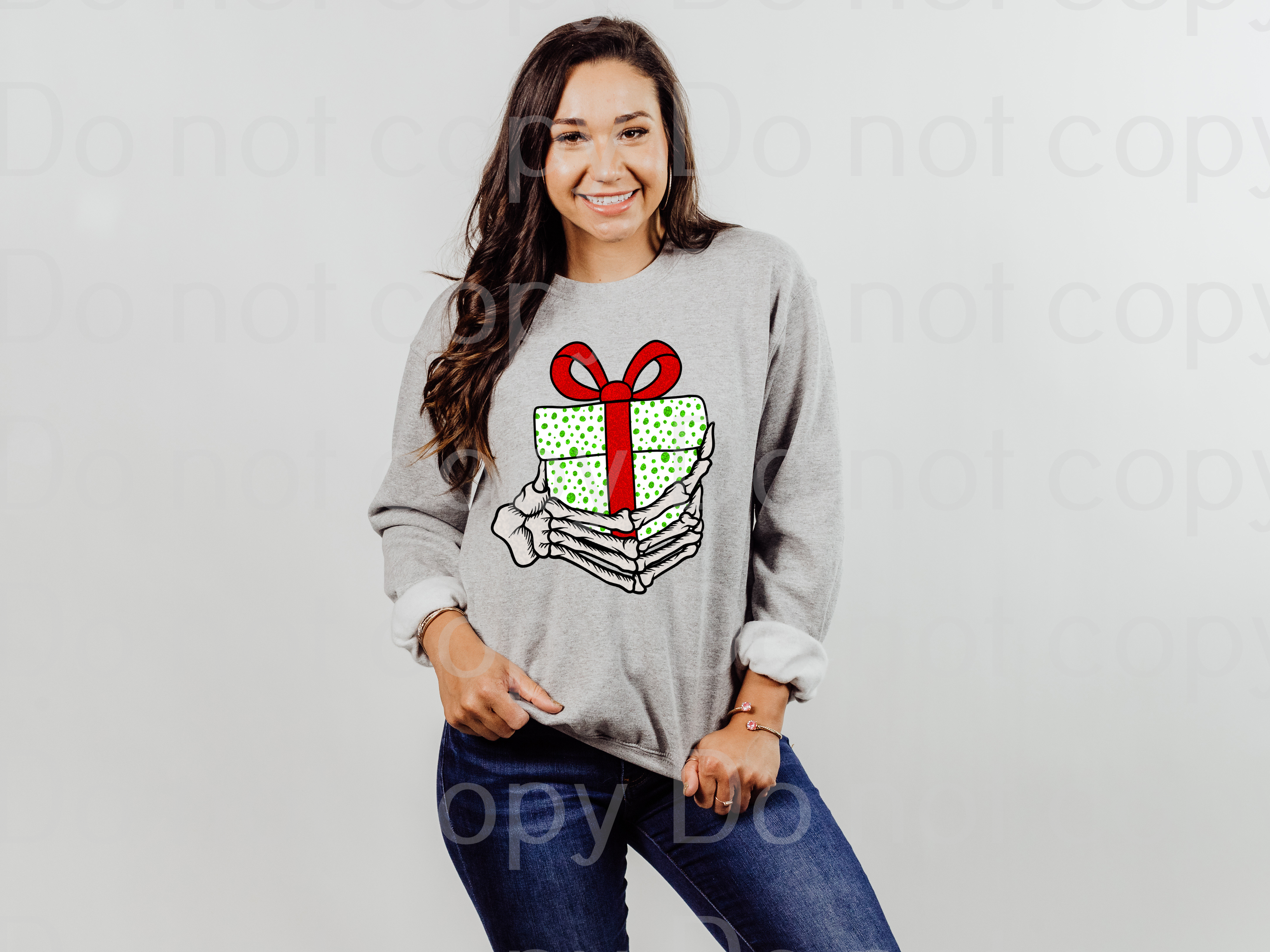 12-01 Skeleton hand with present gift box Christmas DTF TRANSFER ONLY