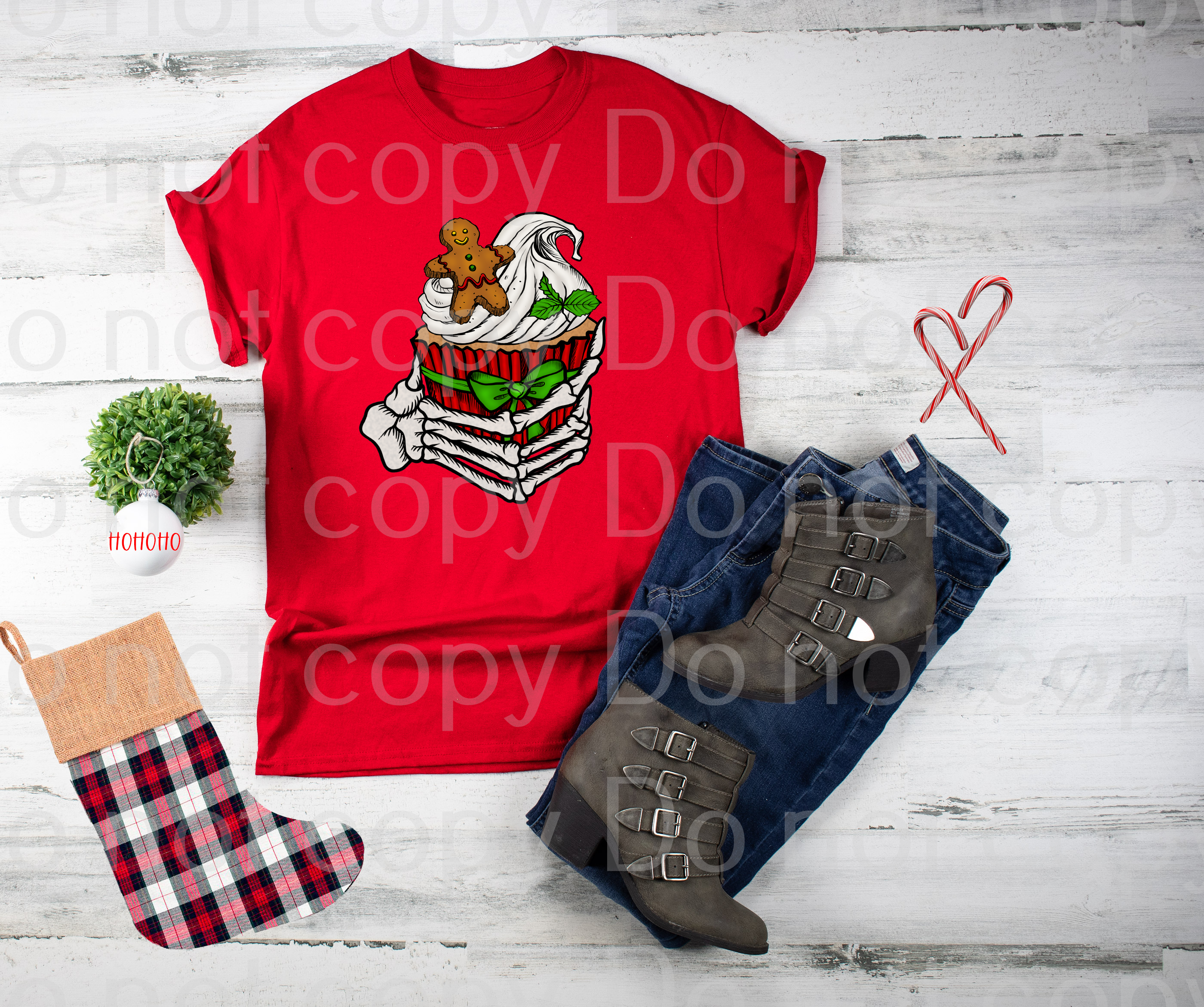 12-02 Skeleton hand with cupcake and gingerbread cookie Christmas DTF TRANSFER ONLY