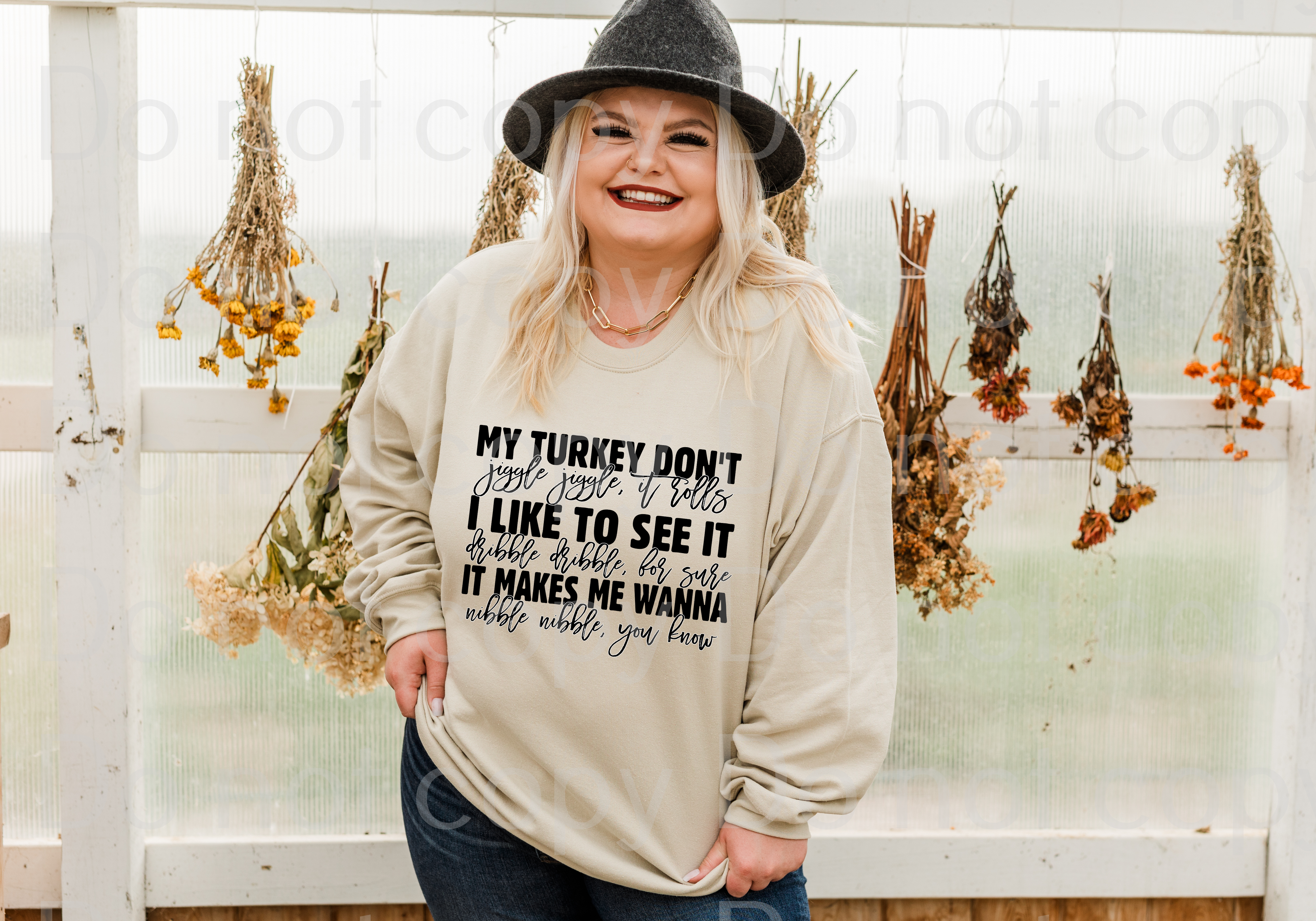 11-03 My turkey don't jiggle jiggle it rolls Thanksgiving DTF TRANSFER ONLY