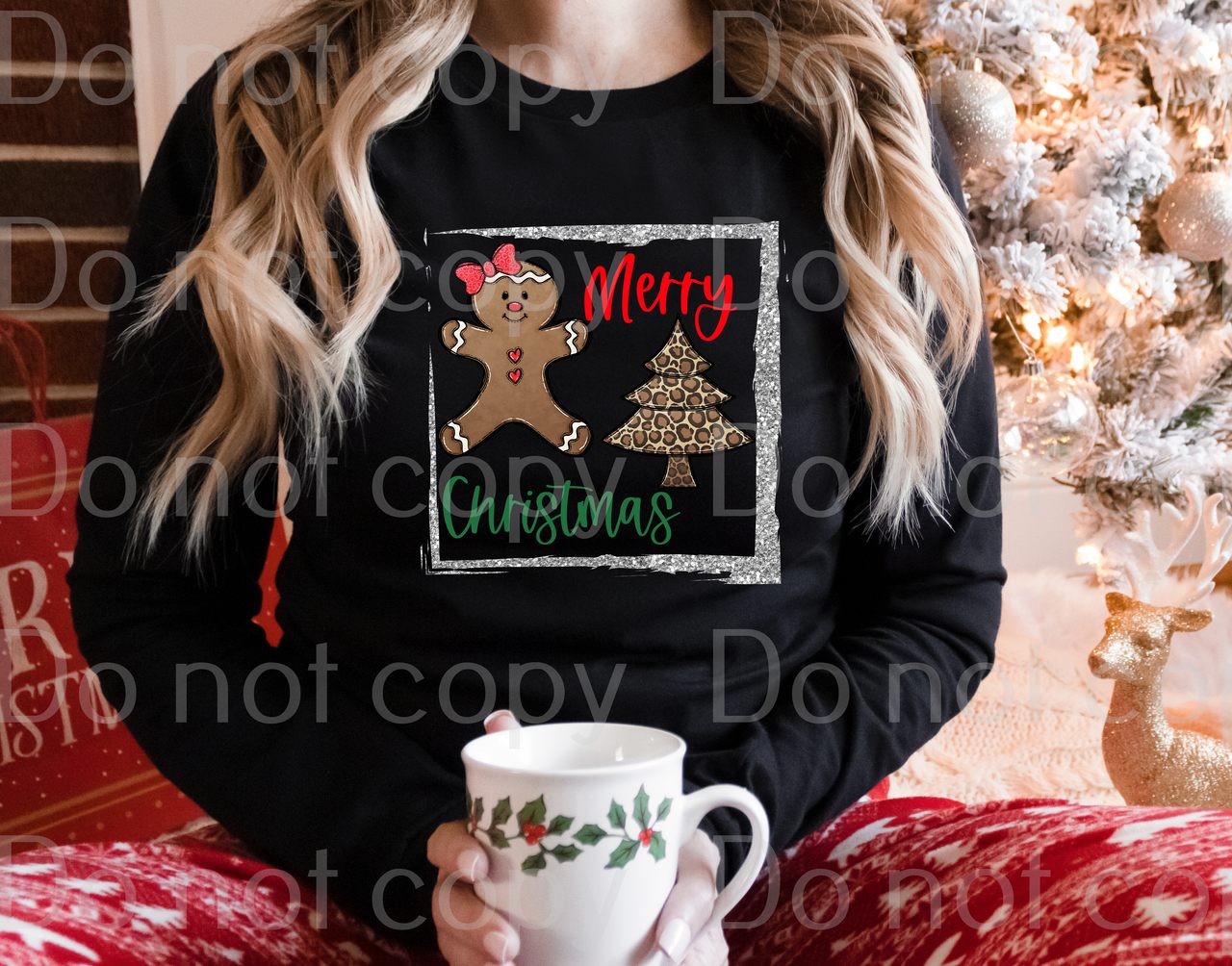 12-16 Merry Christmas gingerbread with trees DTF TRANSFER ONLY