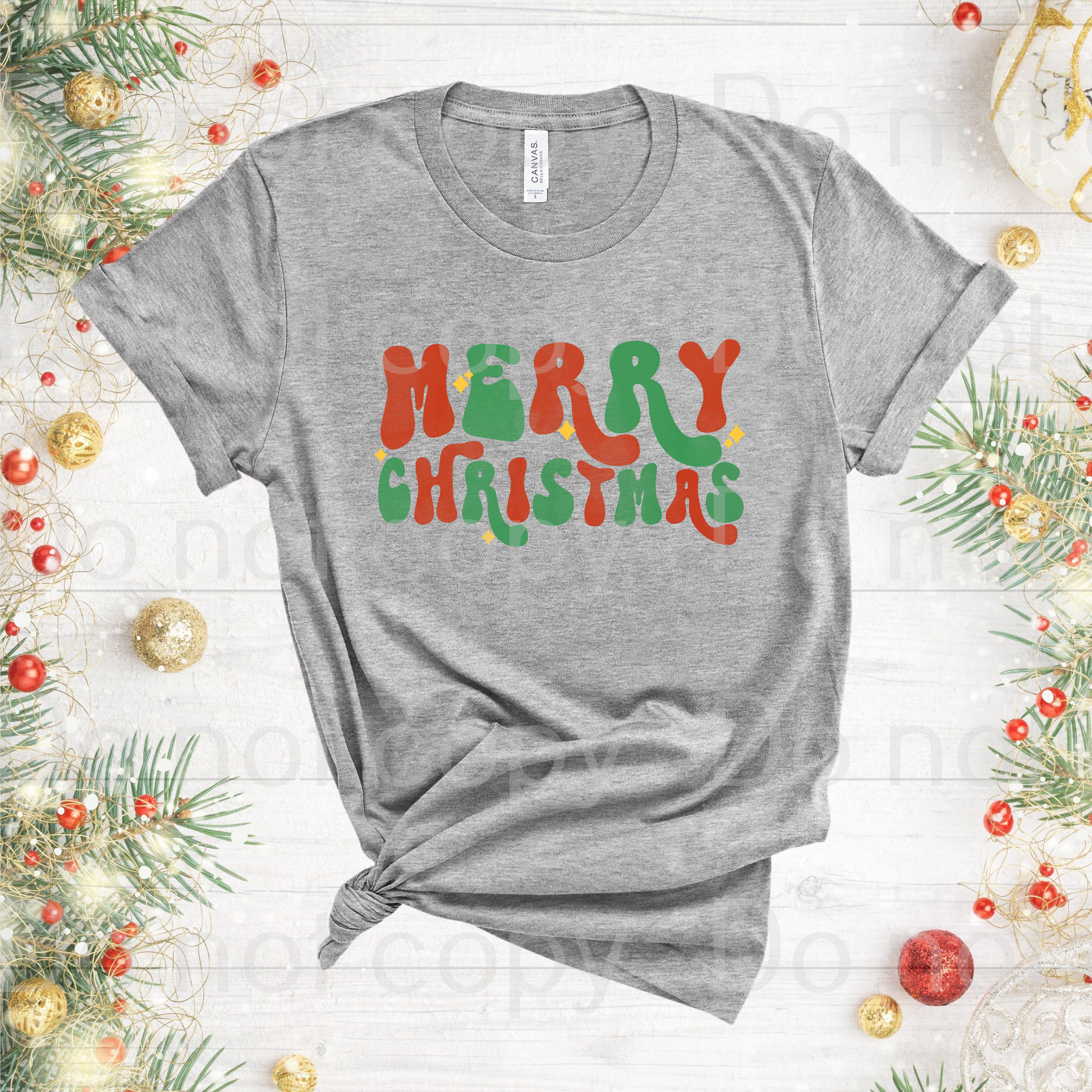 12-31 Merry Christmas red and green with stars DTF TRANSFER ONLY