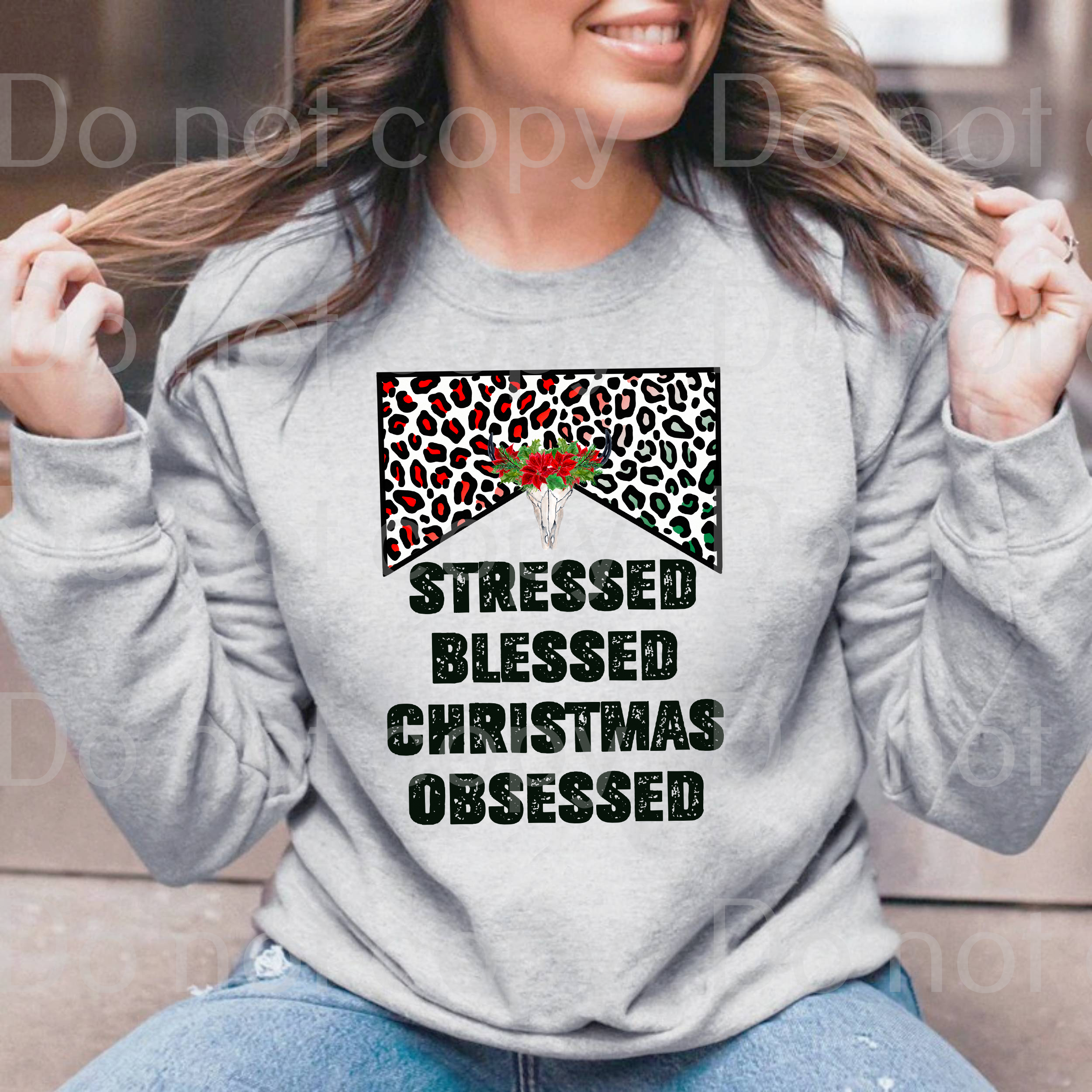 12-36 Stressed blessed and Christmas obsessed leopard DTF TRANSFER ONLY
