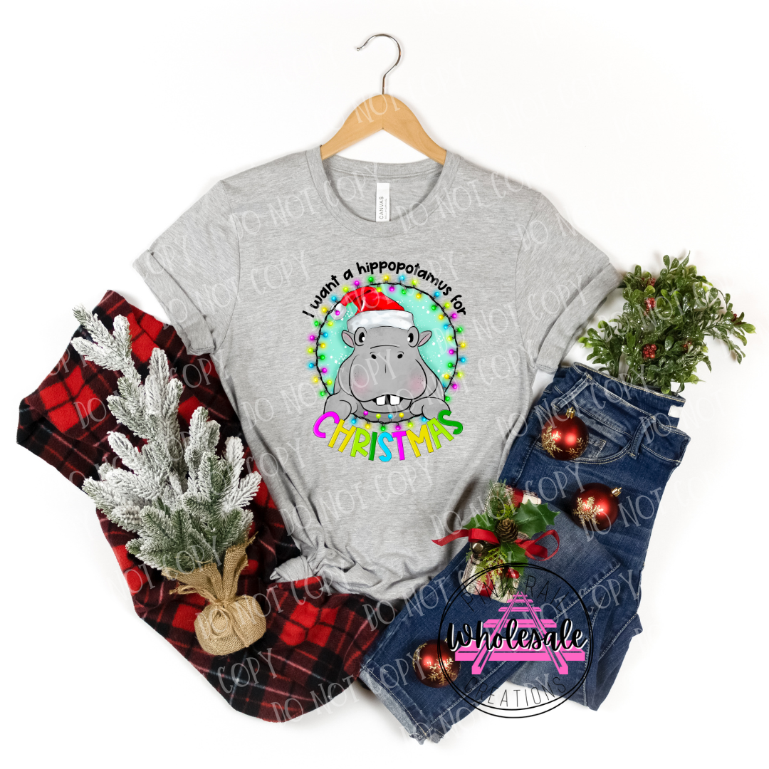 12-42 Hippo Christmas DTF TRANSFER ONLY