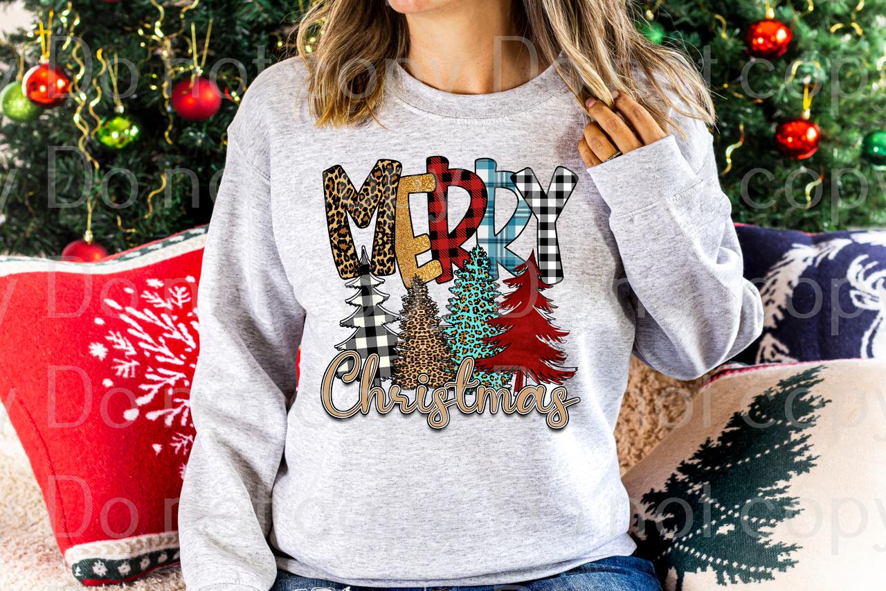 12-10 Merry Christmas with trees DTF TRANSFER ONLY