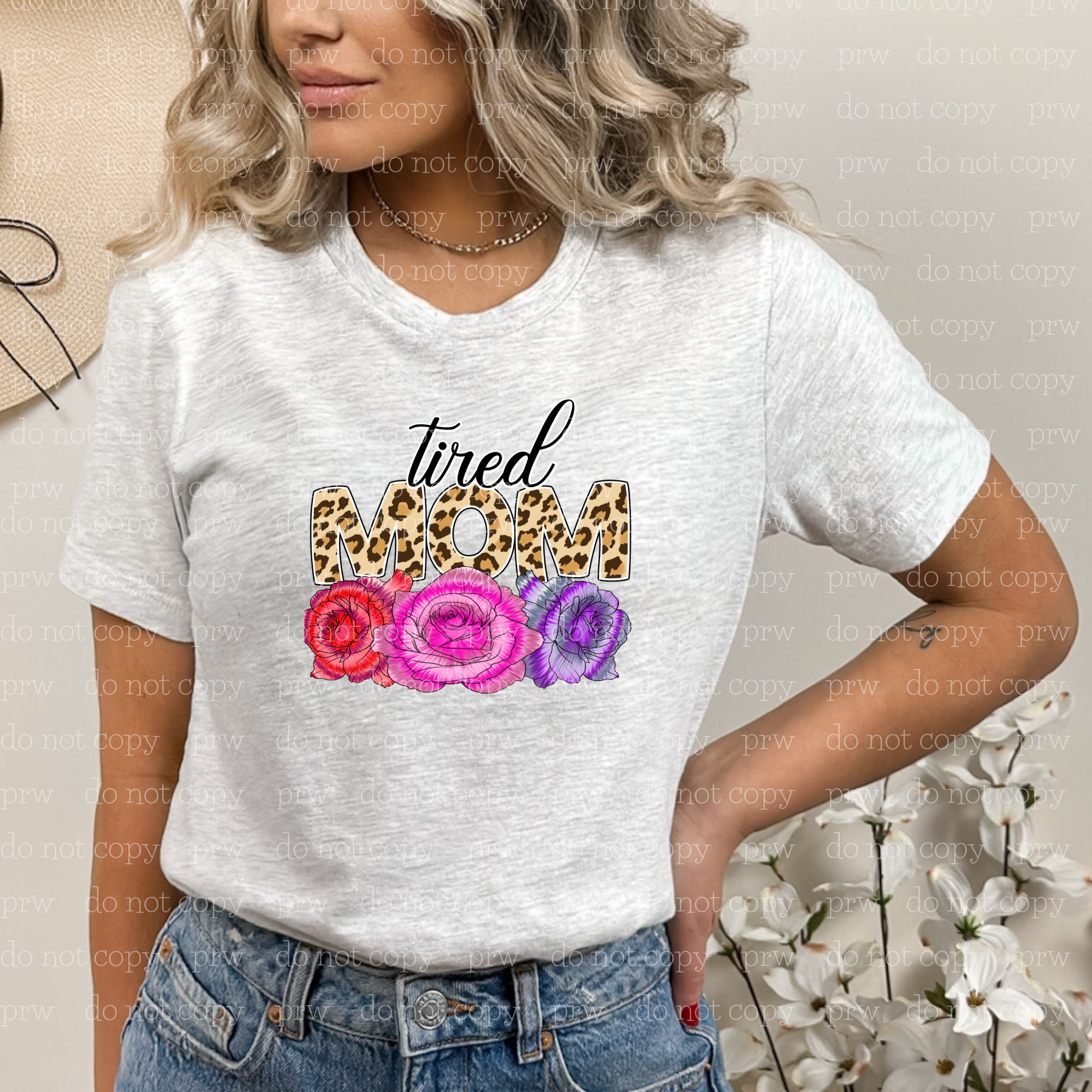 05-51 Tired Mom Floral & Cheetah DTF TRANSFER ONLY