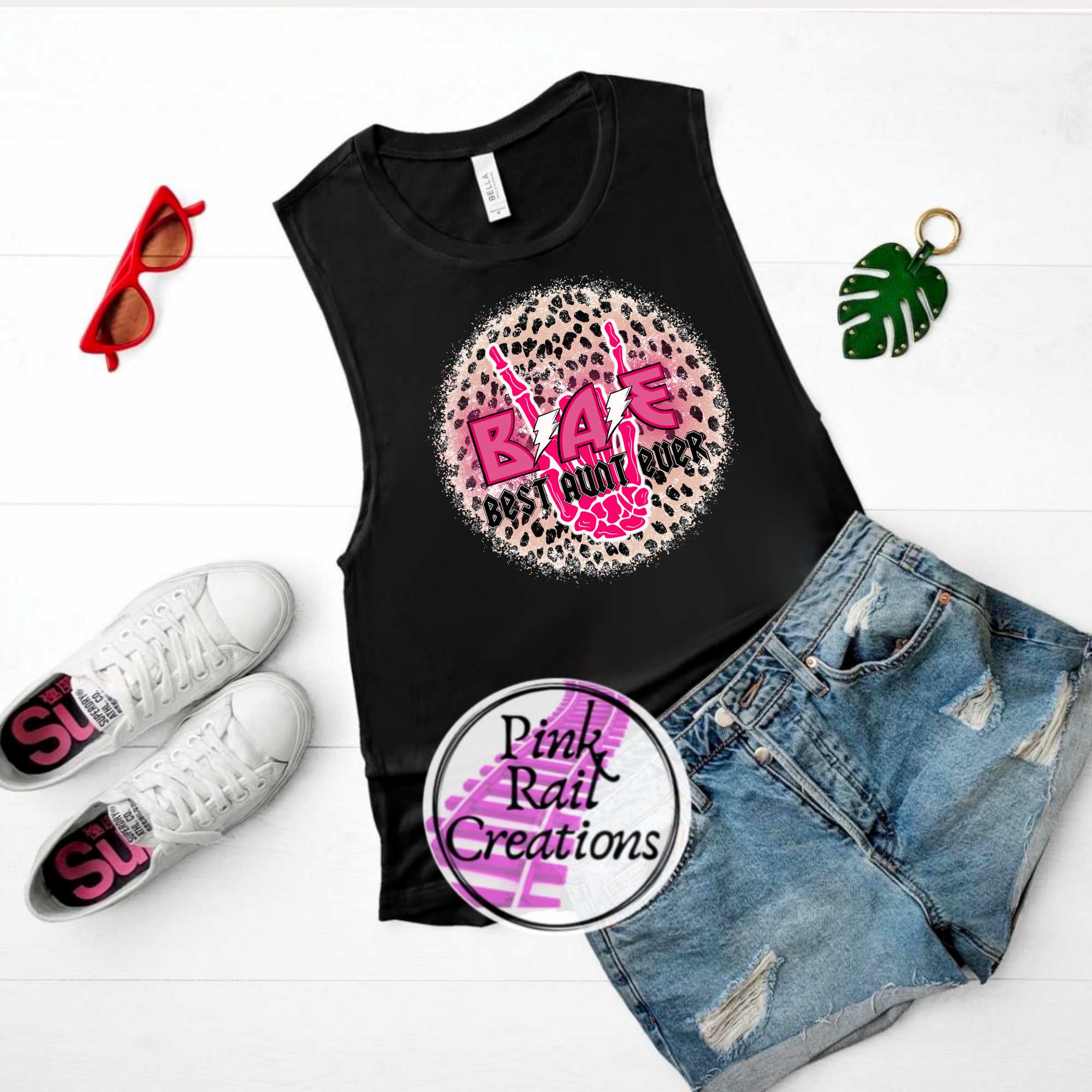 23-03 Best Aunt Ever Rock n Roll  - Pink DTF TRANSFER ONLY