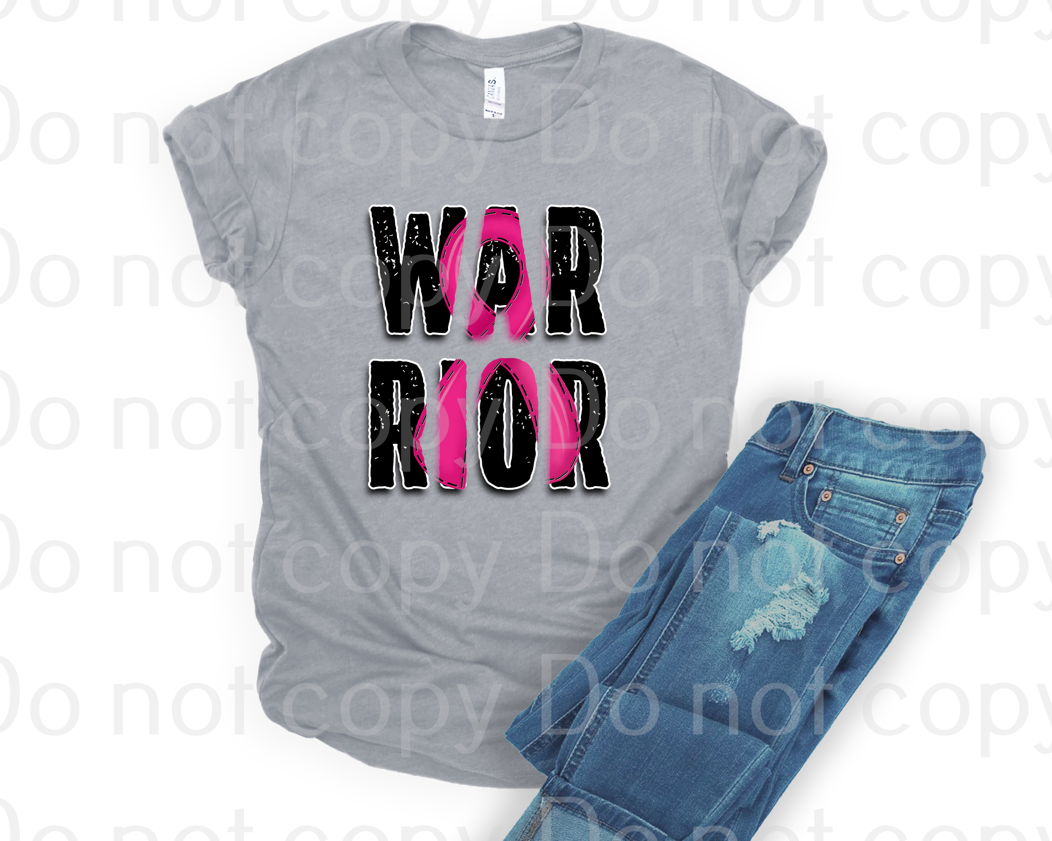 45-21 Warrior with pink ribbon DTF TRANSFER ONLY