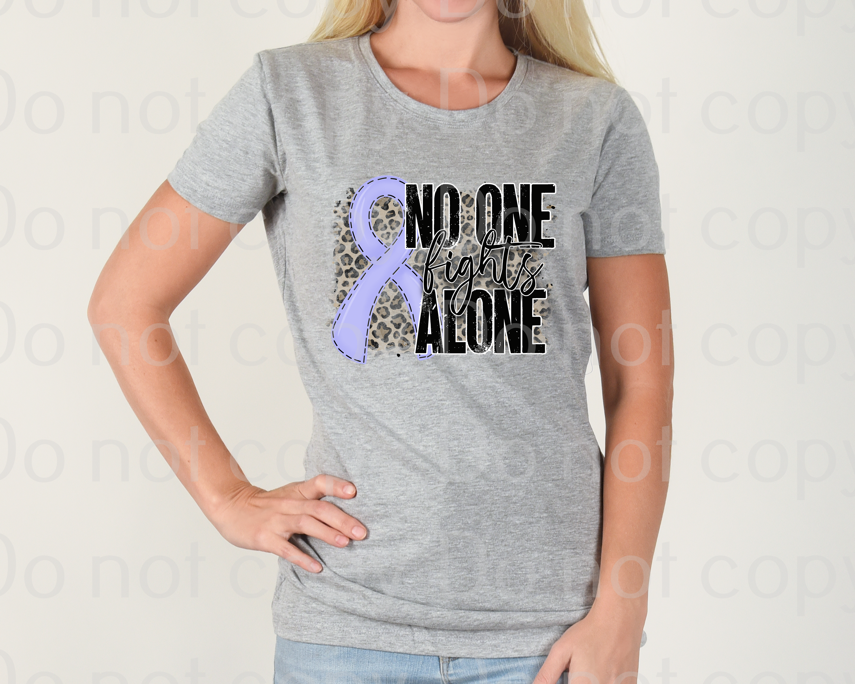 26-57 No one fights alone leopard with ribbon DTF TRANSFER ONLY