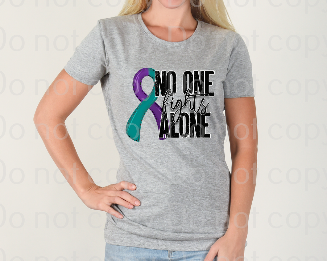 26-54 No one fights alone teal and purple ribbon DTF TRANSFER ONLY
