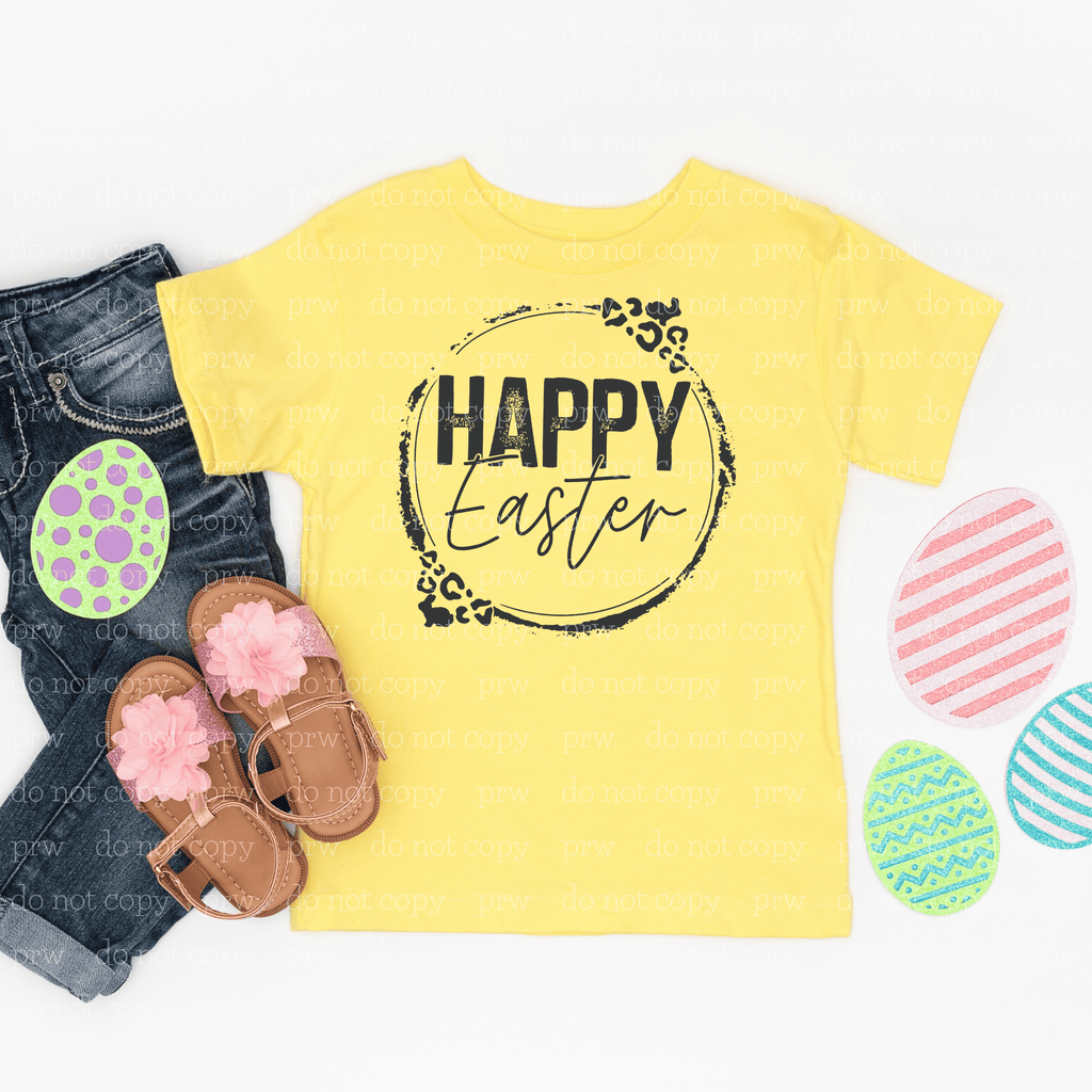 04-24  Happy Easter Cheetah Circle  DTF TRANSFER ONLY