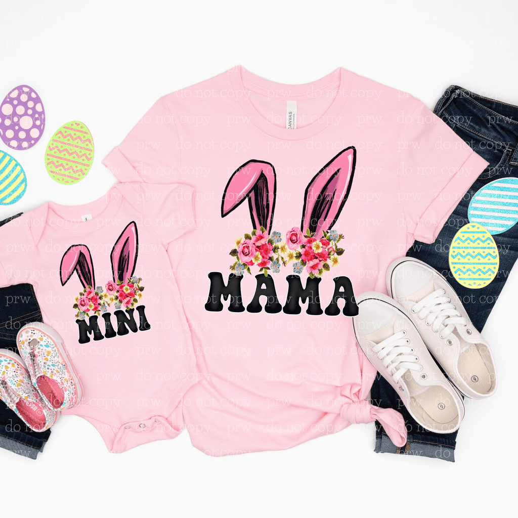 04-48 Mama Bunny FLoral Pink Ears DTF TRANSFER ONLY