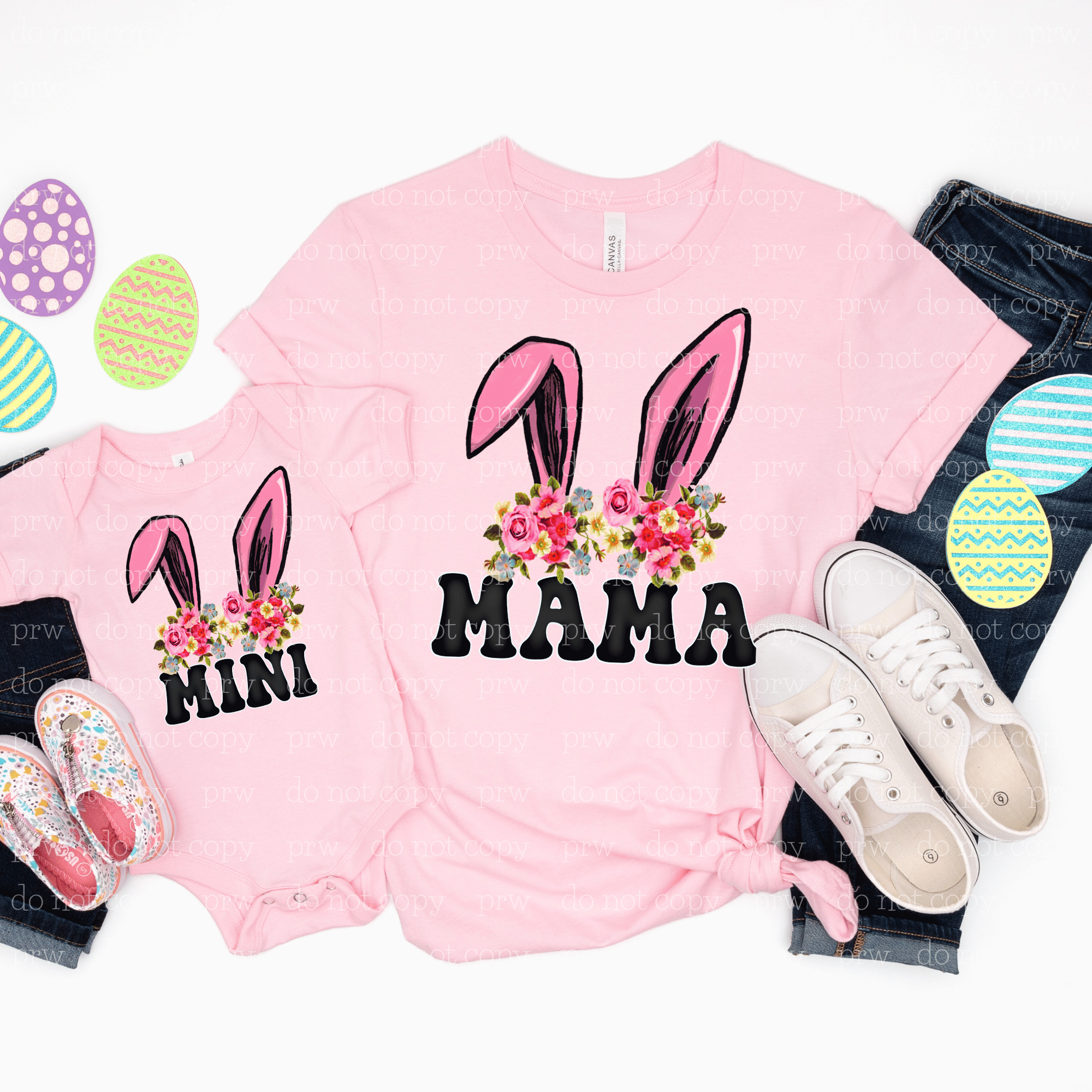 04-49 Mini Bunny Floral Pink Ears DTF TRANSFER ONLY