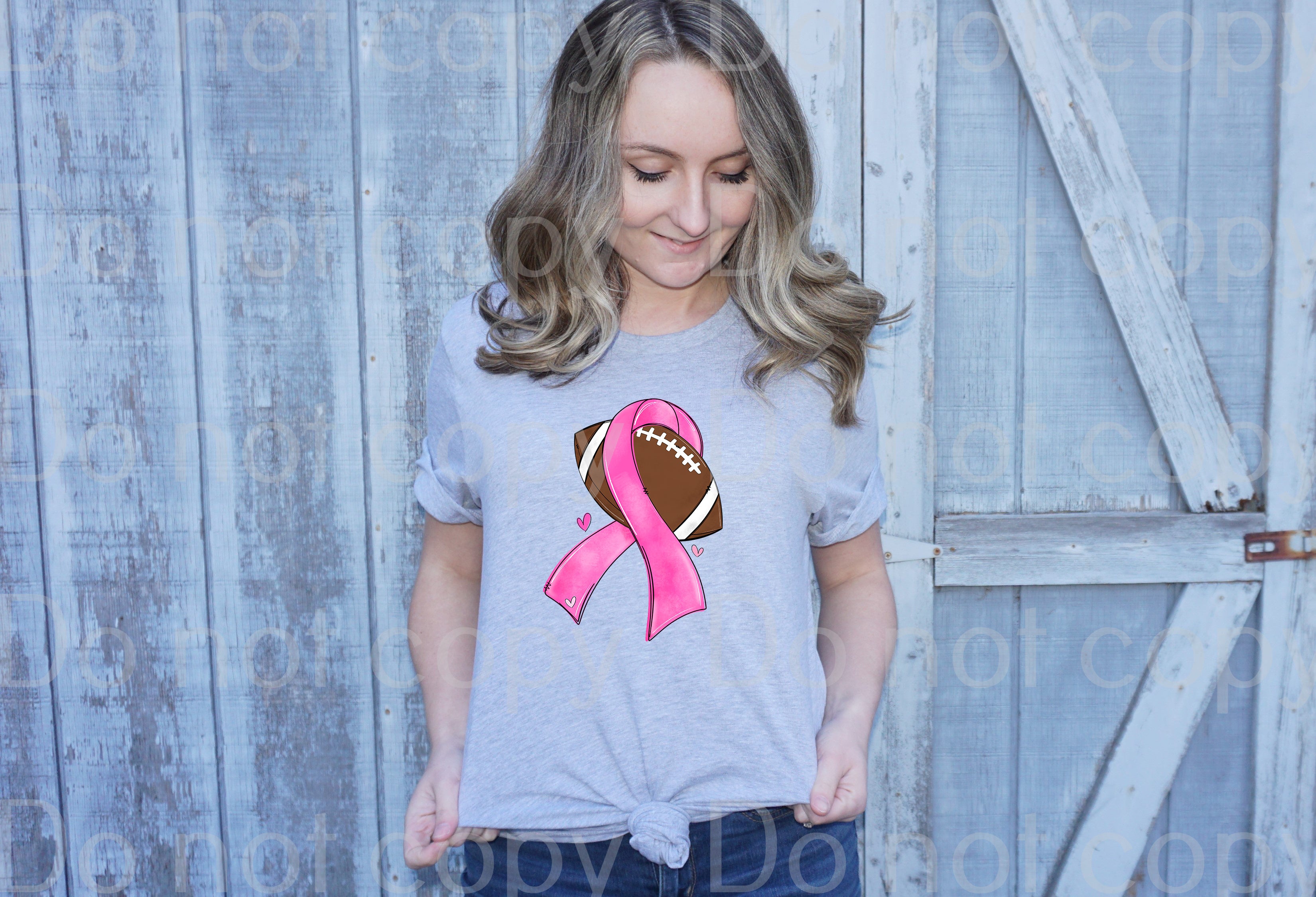 45-66 Breast cancer ribbon football DTF TRANSFER ONLY