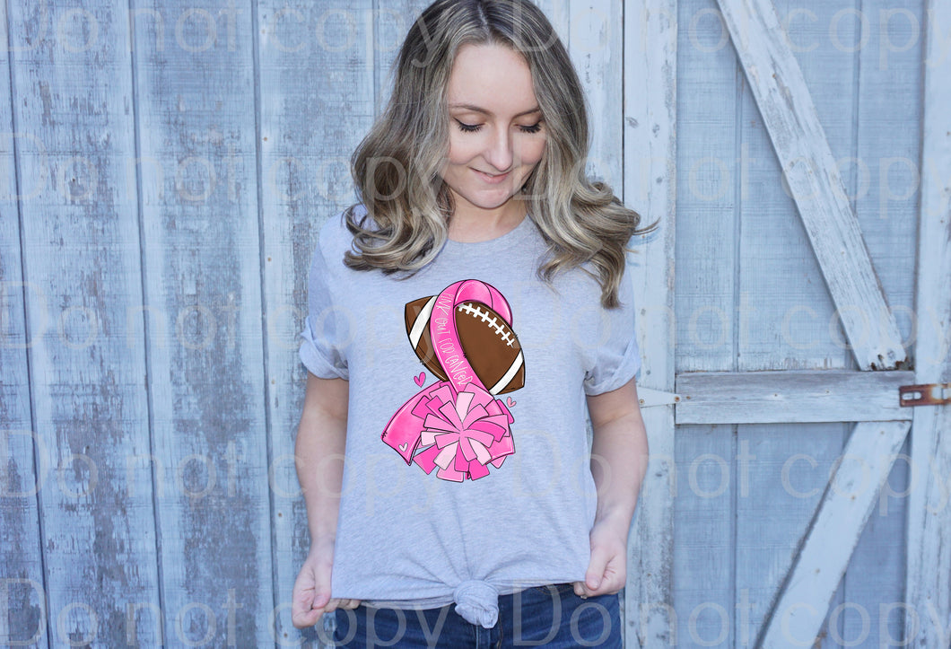 26-62 Breast cancer ribbon football with pom poms DTF TRANSFER ONLY