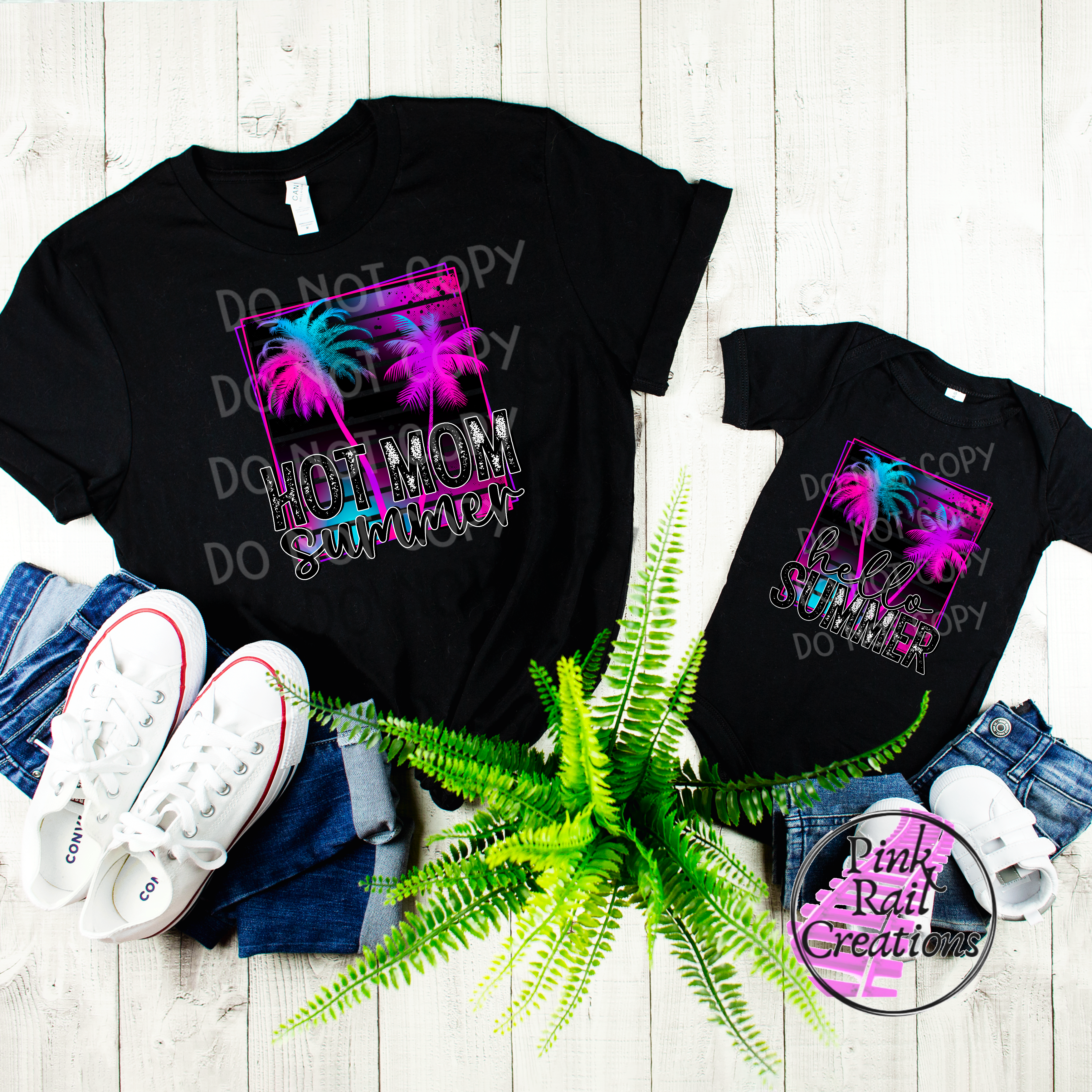 H-10 Hello Summer Neon Palm Trees DTF Transfer Only