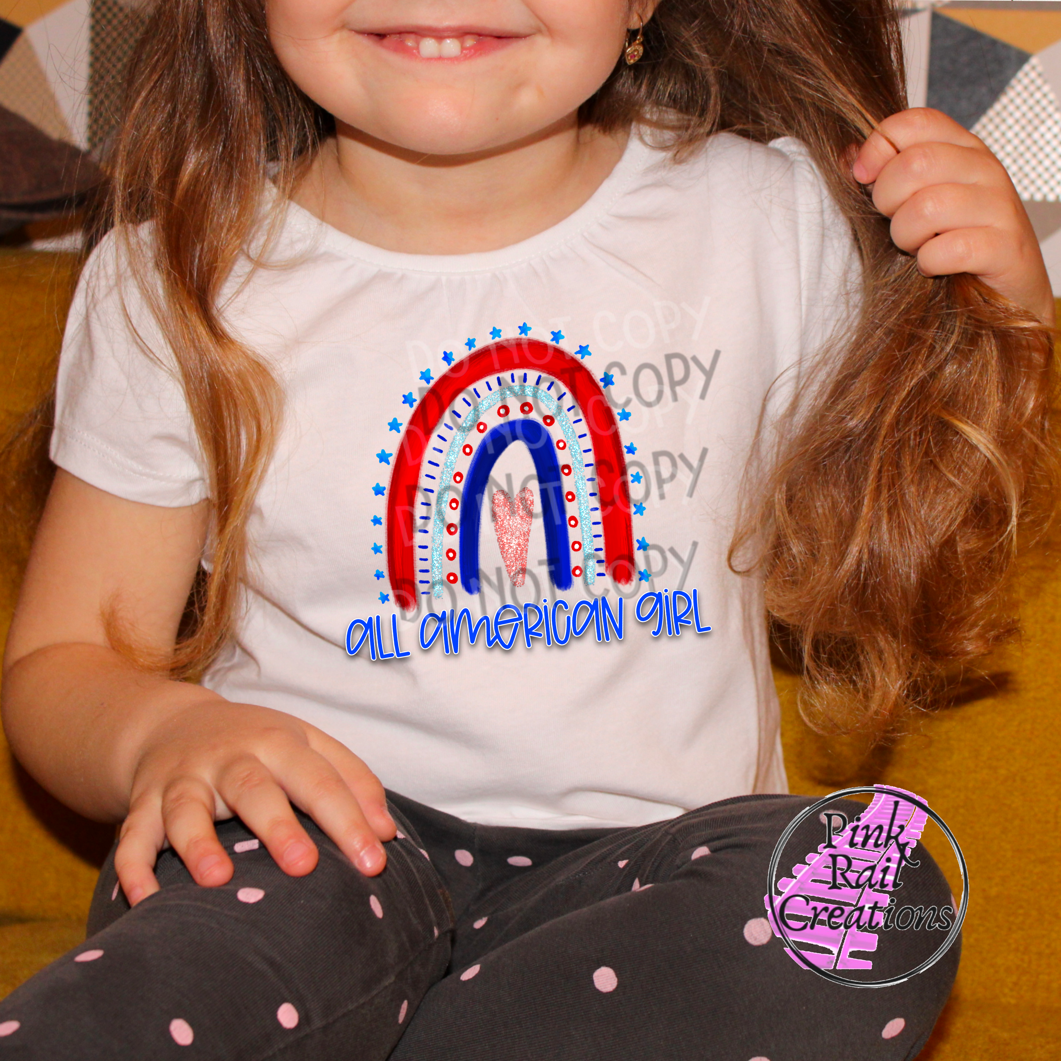 07-70 All American Girl Patriotic Rainbow DTF Transfer Only