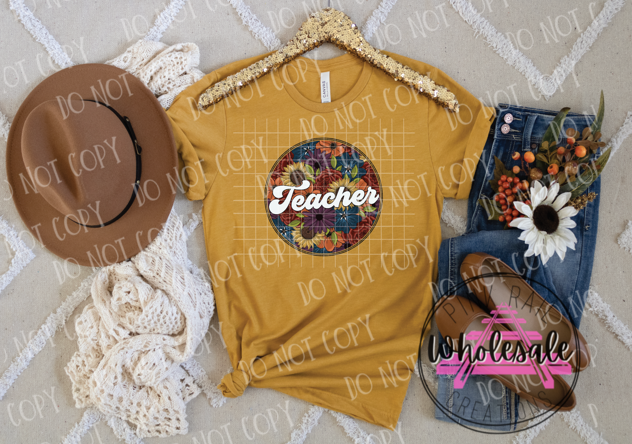 08-11 Teacher Floral Circle DTF Transfer ONLY