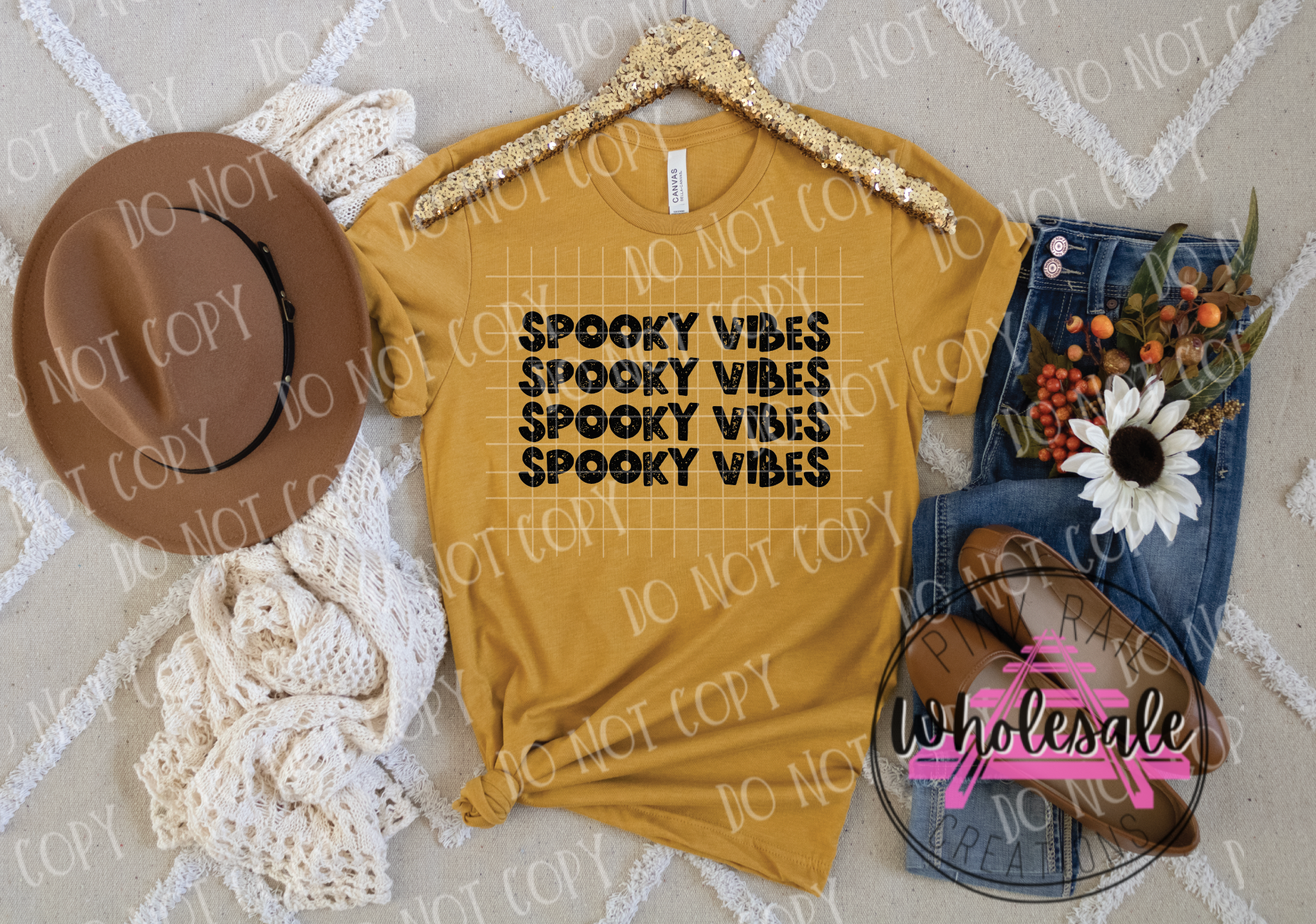10-187 BLACK Spooky Vibes Stack DTF Transfer ONLY