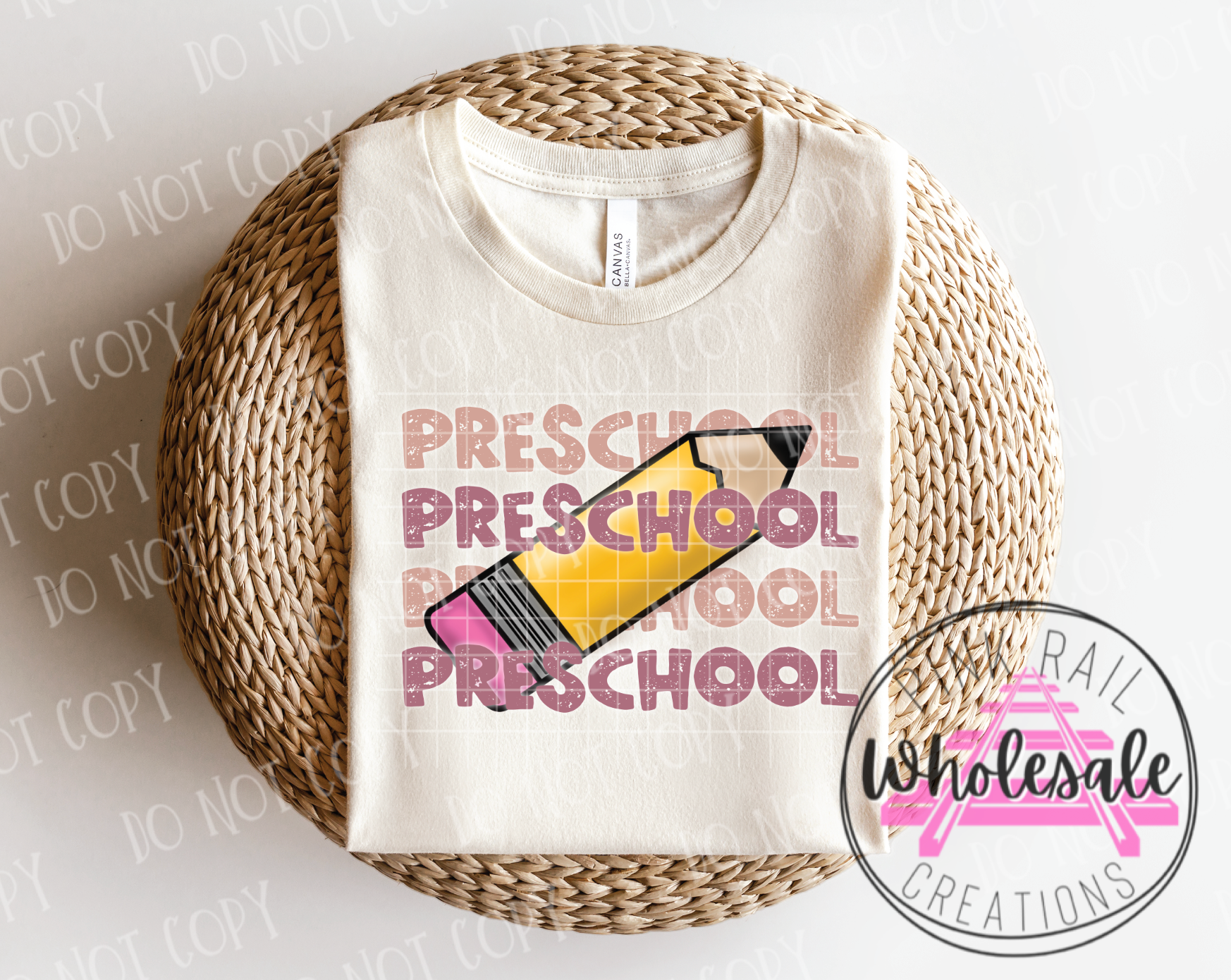 08-07-AF Preschool Pinks Block Letter Stacked Over Pencil DTF ONLY