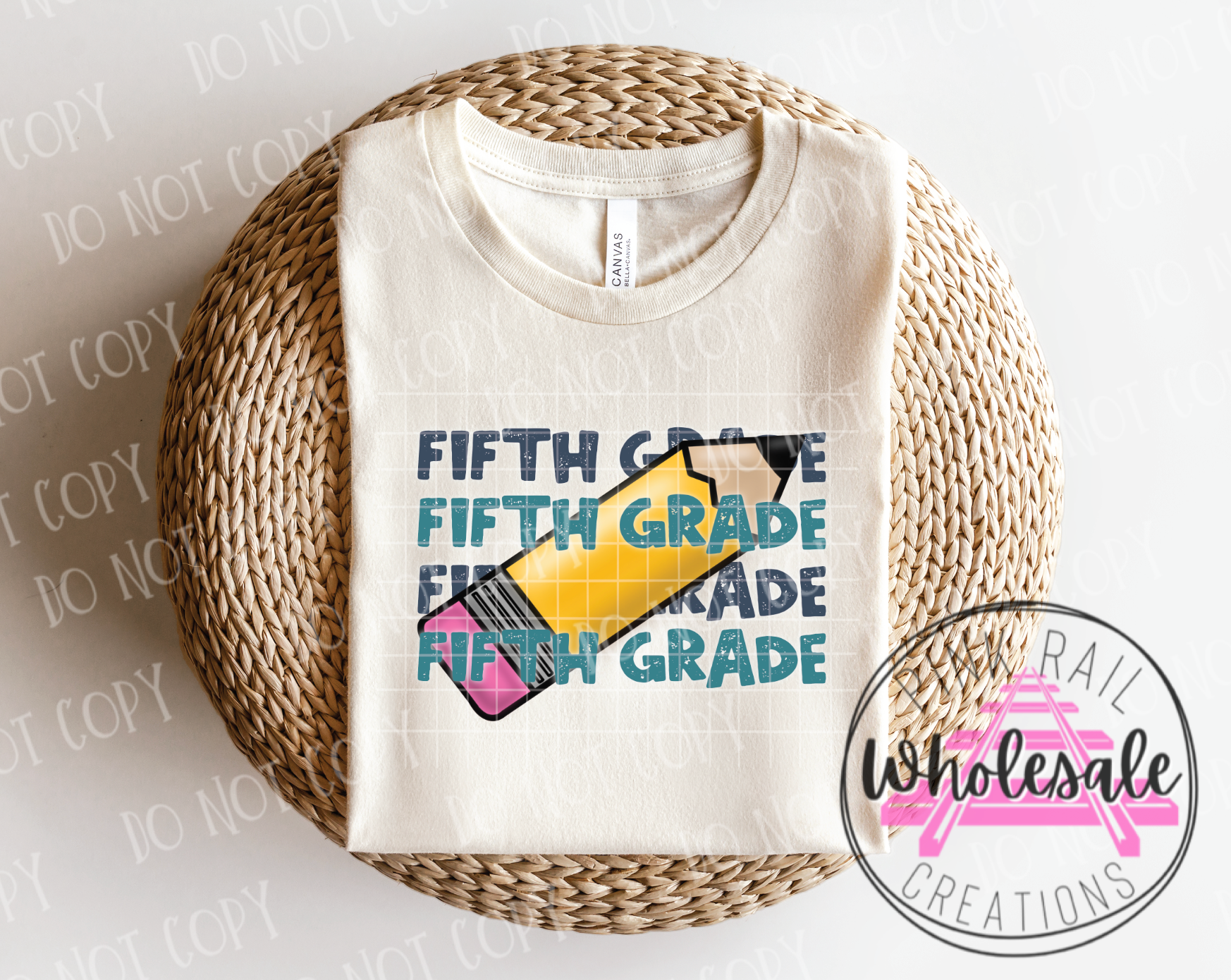 08-07-BN Fifth Grade Blues Block Letter Stacked Over Pencil DTF ONLY