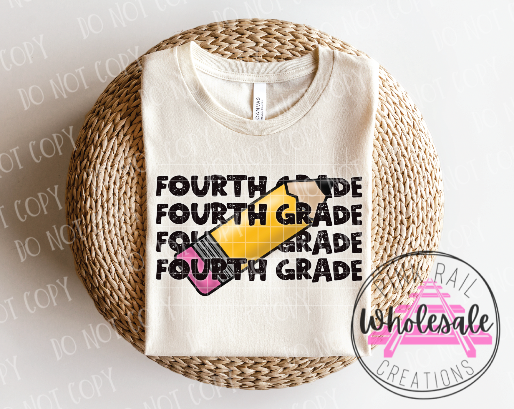 08-07-BG Fourth Grade Black Block Letter Stacked Over Pencil DTF ONLY