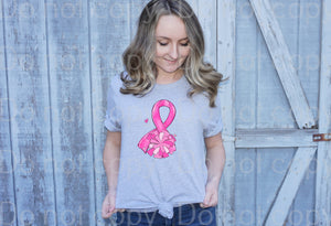 26-67 Breast cancer ribbon with pom poms DTF TRANSFER ONLY