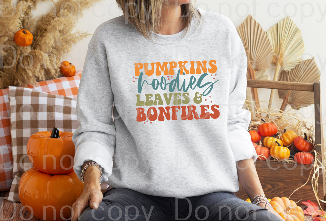 I-23 Pumpkins hoodies leaves and bonfires fall DTF TRANSFER ONLY