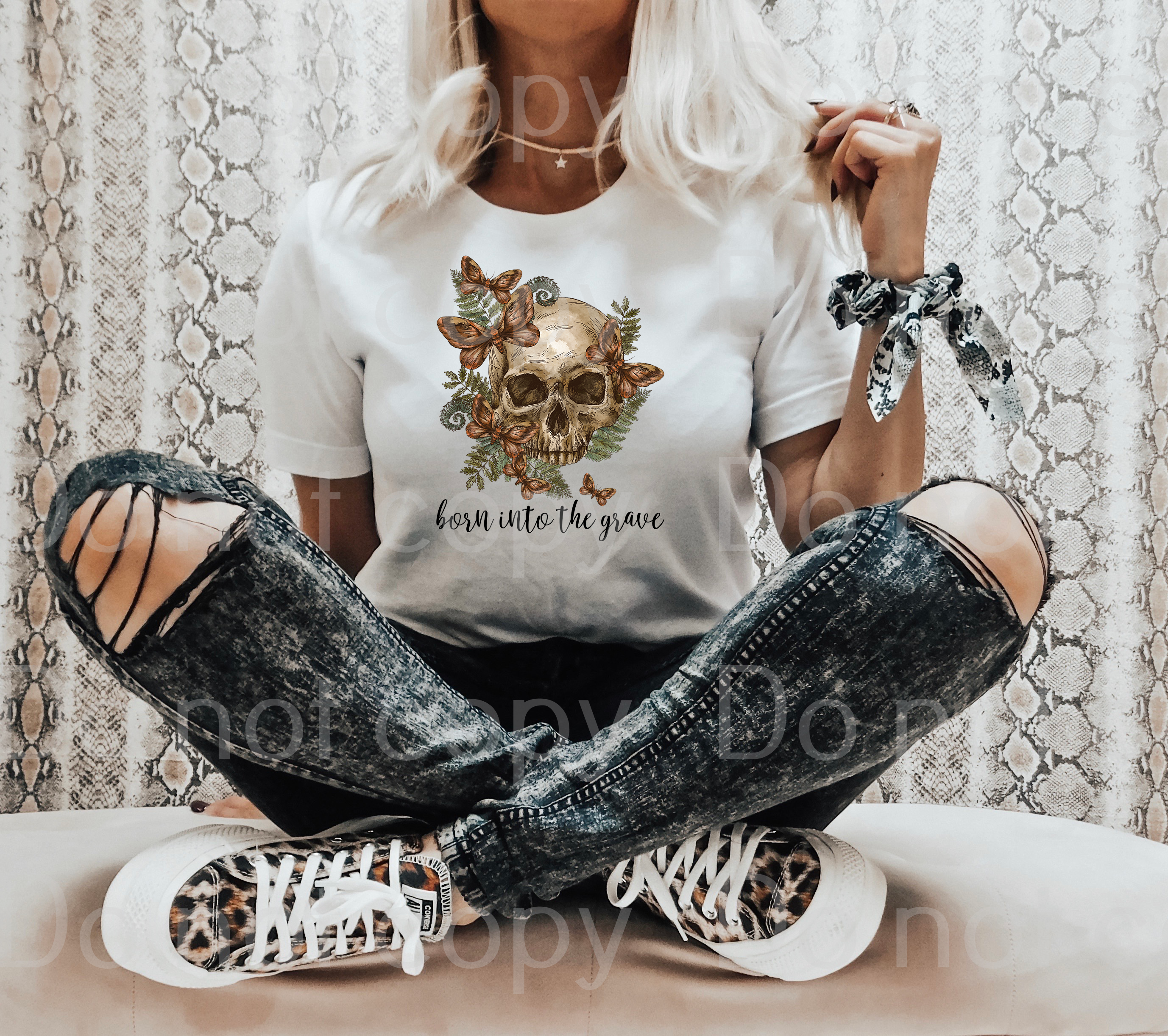 10-182 Born into the grave skull with butterfly DTF TRANSFER ONLY
